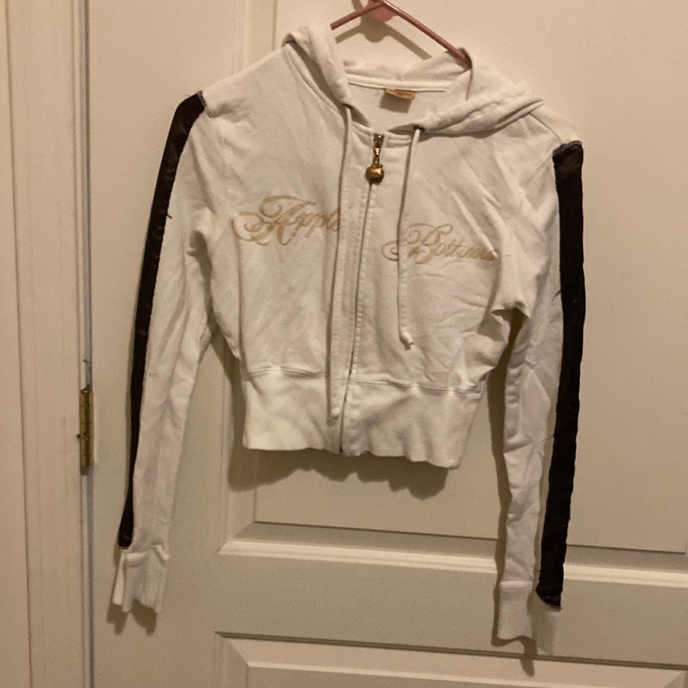 Small white brown and gold apple bottom crop top